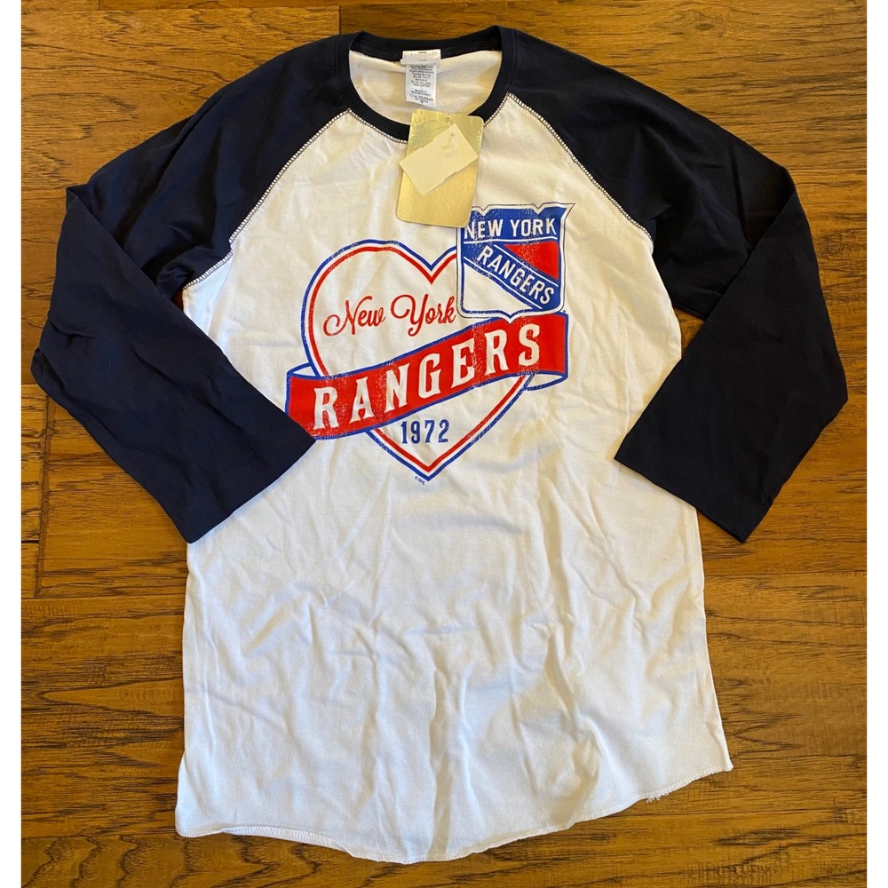 Soft As A Grape New York Rangers 1972 Heart Raglan Tee Navy White Small‎ NWT
